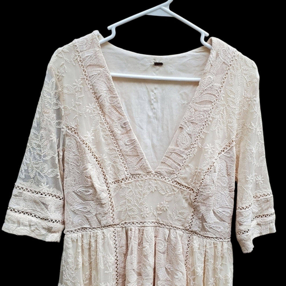Free People Mountain Laurel Lace Midi Dress Almond/ Cream - 10 - Picture 5 of 9